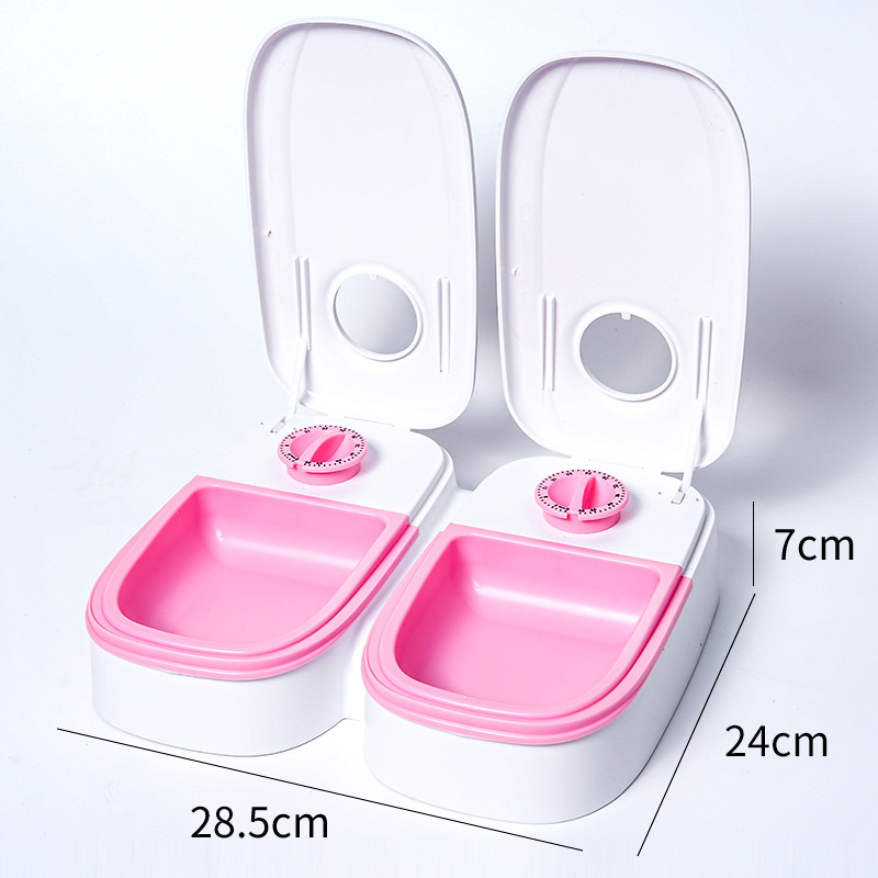 Pink Silent Automatic Pet Double Meal Dispenser with Rotary Buckle - Longest 48H Scheduled and Long Battery Life, Detachable for Easy Cleaning - Image 1