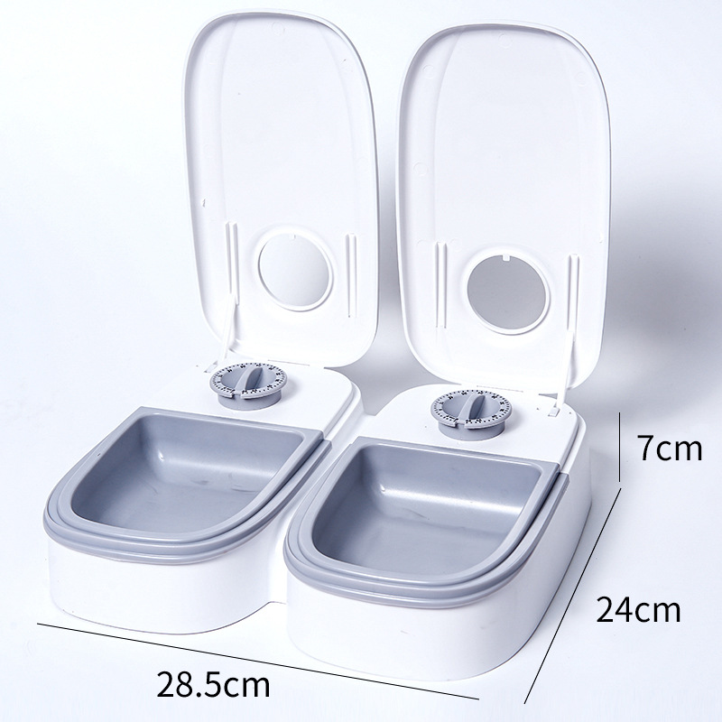 Grey Silent Automatic Pet Double Meal Dispenser with Rotary Buckle - Longest 48H Scheduled and Long Battery Life, Detachable for Easy Cleaning - Image 1