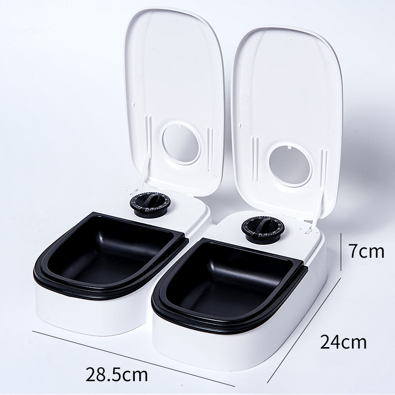 Black Silent Automatic Pet Double Meal Dispenser with Rotary Buckle - Longest 48H Scheduled and Long Battery Life, Detachable for Easy Cleaning - Image 1