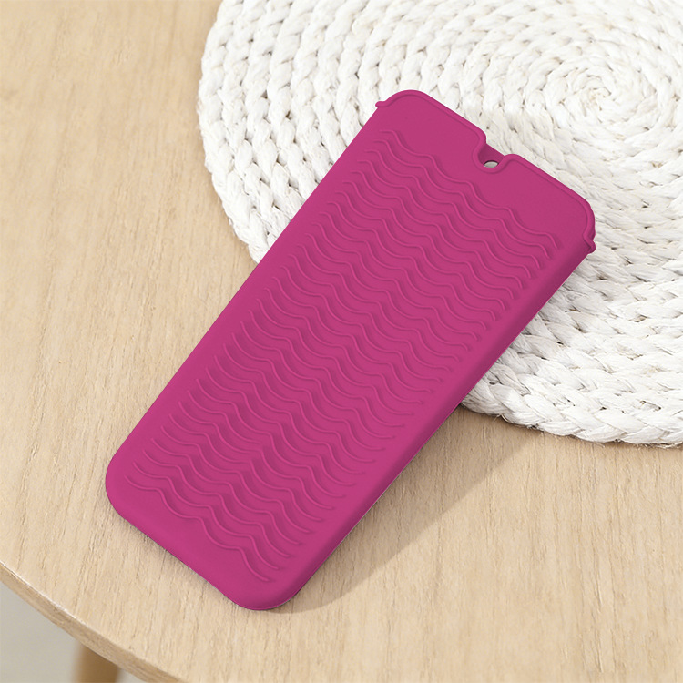 Rose-Red 2-in-1 Silicone Wave Anti-Scalding Mat & Pouch for Hair Tools (2-Pack) - Travel-Ready Heat-Resistant Hanging Storage Bag - Image 1