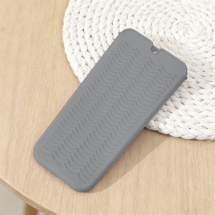 Grey 2-in-1 Silicone Wave Anti-Scalding Mat & Pouch for Hair Tools (2-Pack) - Travel-Ready Heat-Resistant Hanging Storage Bag - Image 1