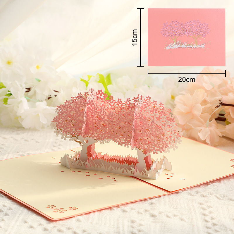 3D Handcrafted Cherry Blossom Pop-Up Greeting Card - Handwritten Paper Sculpture Card for Valentine's Day, Mother's Day & Anniversary - Image 1