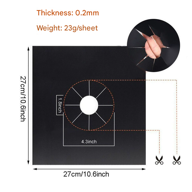 2-Piece Black Reusable Oil-Proof Teflon Stovetop Burner Liners - Cuttable, Non-Stick, Heat-Resistant & Dishwasher Safe Clean Pad - Image 1