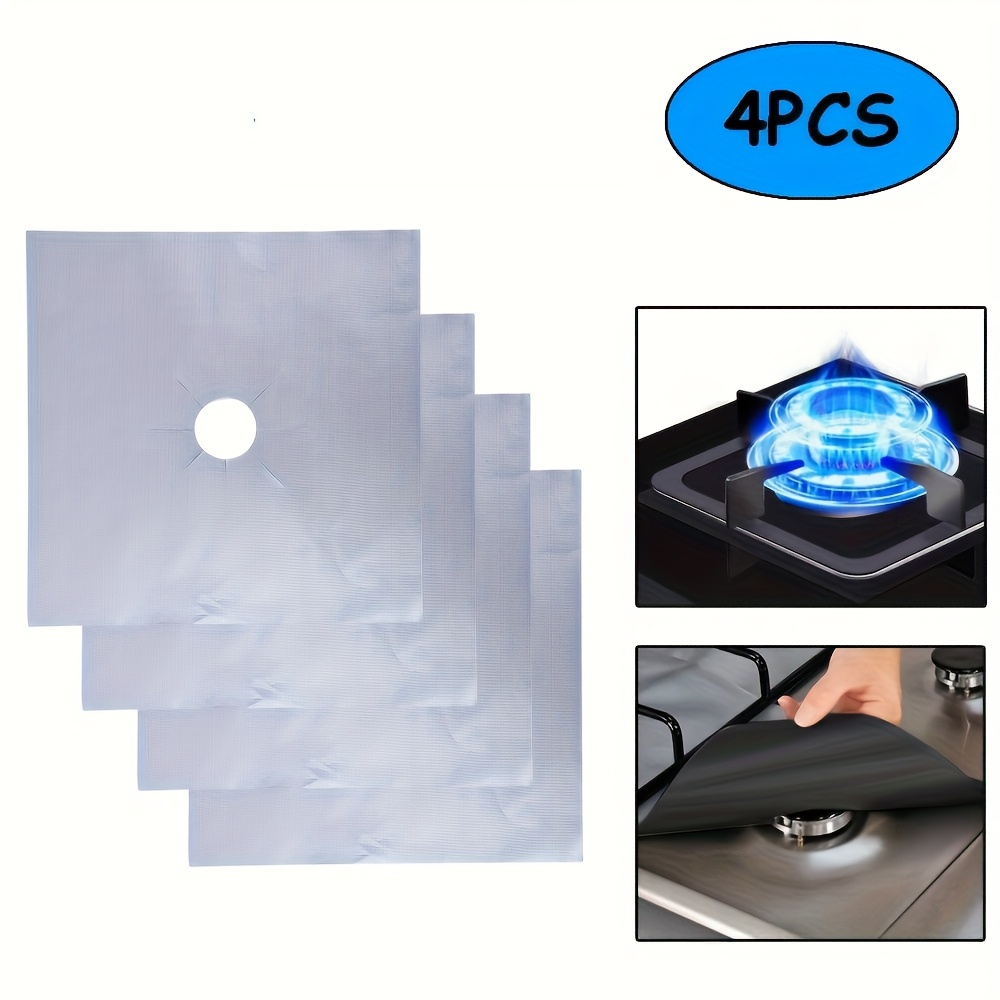 4-Piece Sliver Reusable Oil-Proof Teflon Stovetop Burner Liners - Cuttable, Non-Stick, Heat-Resistant & Dishwasher Safe Clean Pad - Image 1