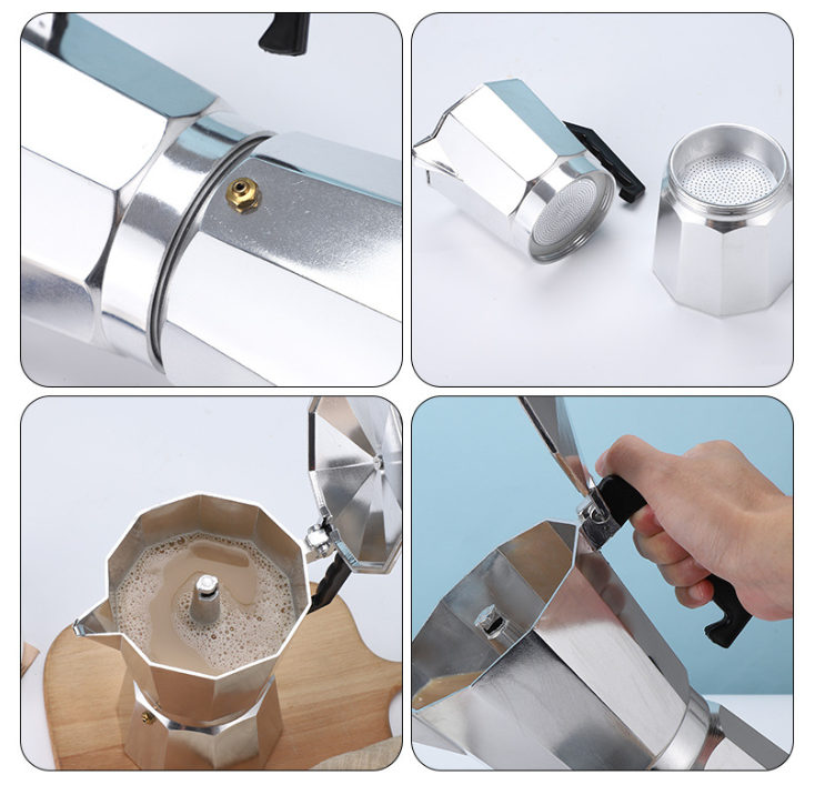 450ML Premium Octagonal High Pressure Moka Pot - Classic Italian Aluminum Coffee Maker for Rich Espresso Flavor - Image 4