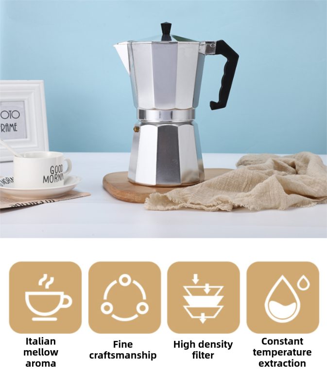 600ML Premium Octagonal High Pressure Moka Pot - Classic Italian Aluminum Coffee Maker for Rich Espresso Flavor - Image 2