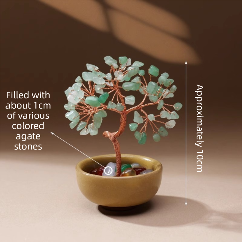 Natural Green Crystal Money Tree with Agate Basin & Adjustable Wire Branches - Desktop Feng Shui Decor for Wealth and Prosperity - Image 1