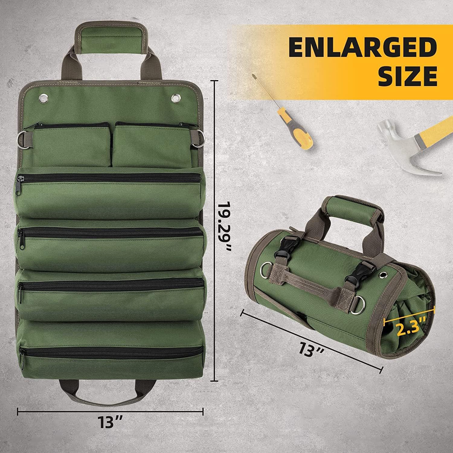 Green Heavy-Duty Oxford Cloth Roll-Up Tool Organizer - Detachable Multi-Purpose Utility Bag for Mechanics, Electricians & Outdoors - Image 3