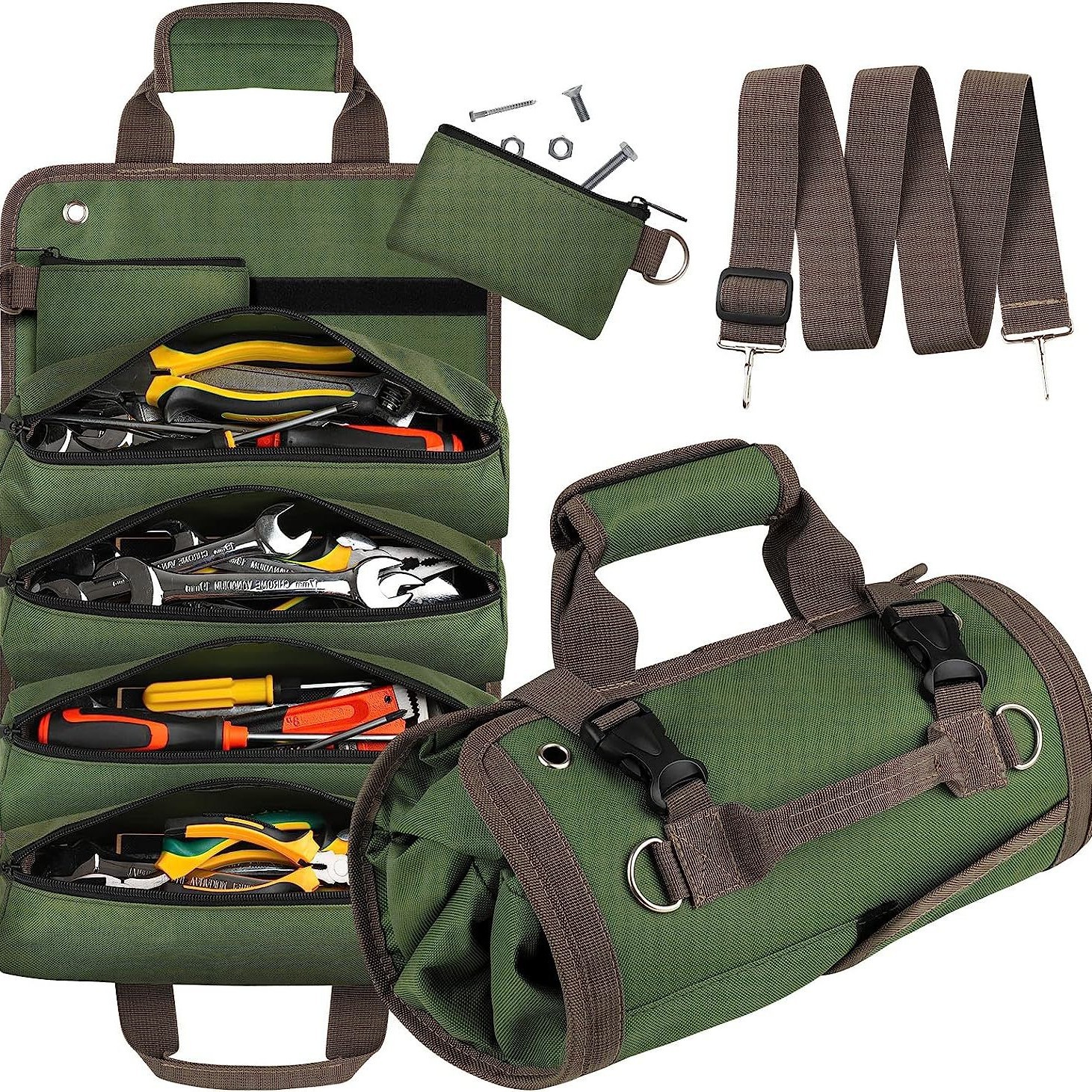 Grey Heavy-Duty Oxford Cloth Roll-Up Tool Organizer - Detachable Multi-Purpose Utility Bag for Mechanics, Electricians & Outdoors - Image 2