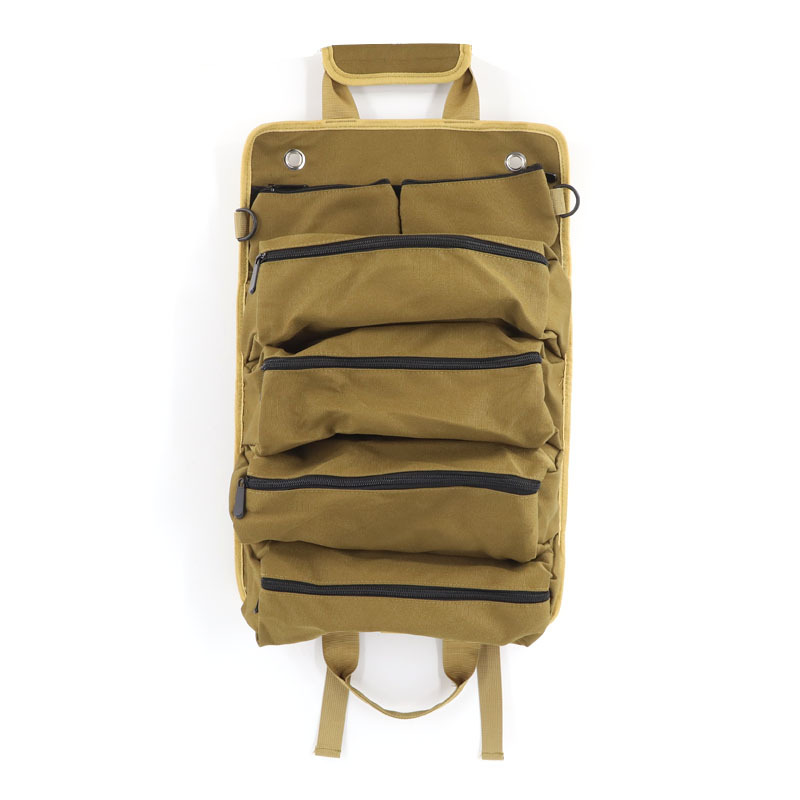 Khaki Heavy-Duty Oxford Cloth Roll-Up Tool Organizer - Detachable Multi-Purpose Utility Bag for Mechanics, Electricians & Outdoors - Image 1