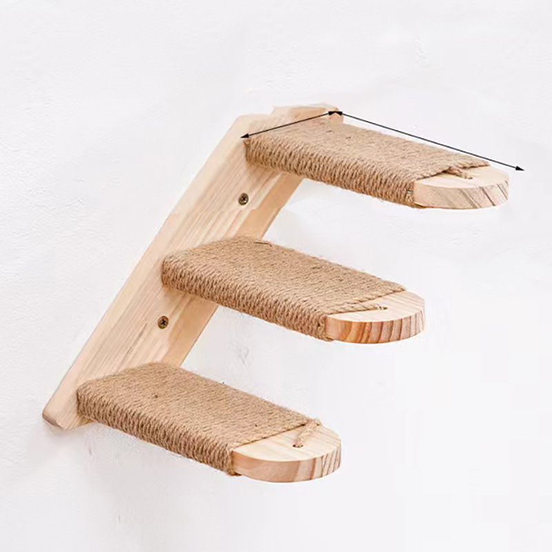 3-Tier Solid Wood Wall-Mounted Cat Climbing Ladder - Vertical Jumping Steps for Indoor Cats with Installation Kit - Image 1