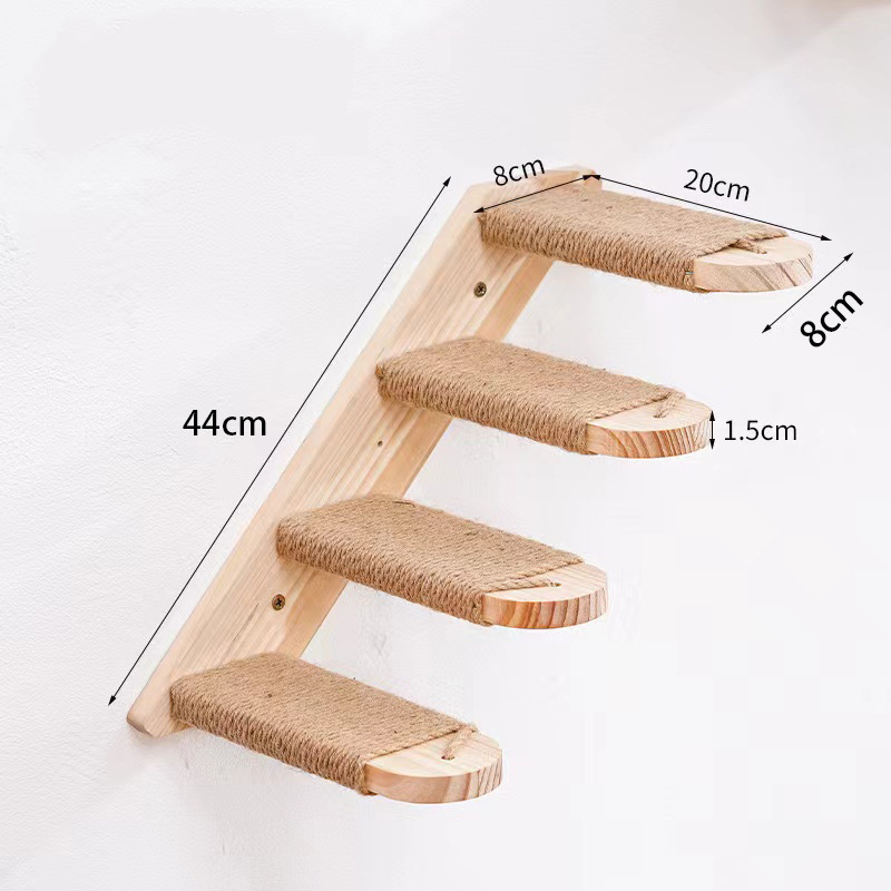 4-Tier Solid Wood Wall-Mounted Cat Climbing Ladder - Vertical Jumping Steps for Indoor Cats with Installation Kit - Image 3