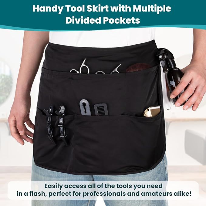 Black 10-Pocket Multi-Purpose Half-Body Utility Apron - Heavy-Duty Organizer Belt for Gardening, Makeup & Hardware - Image 4