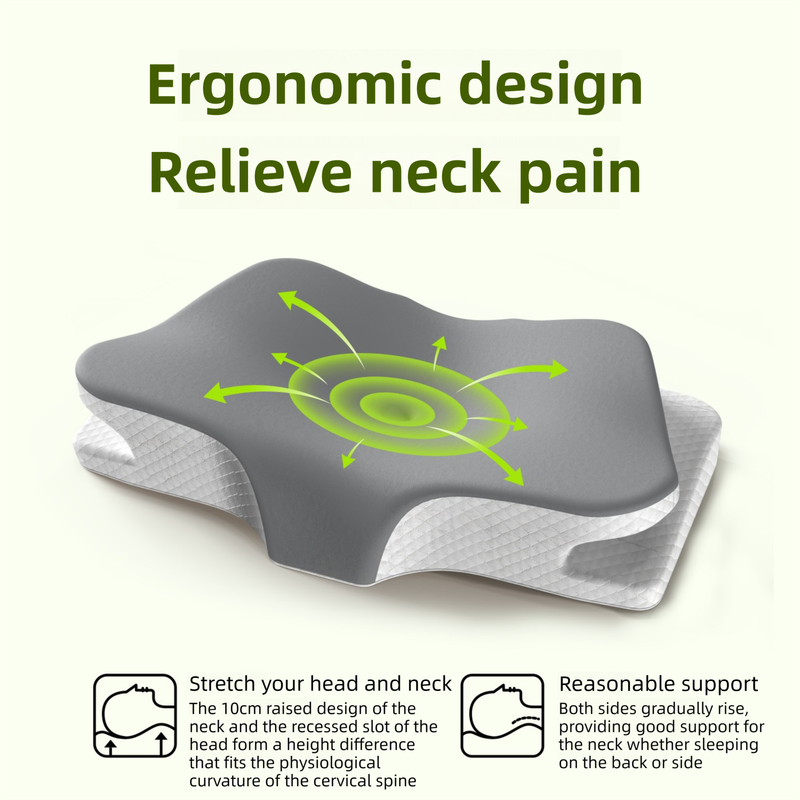 Grey Breathable Butterfly Contoured Memory Foam Pillow - Dual-Height Orthopedic Neck Pillow with 5-Zone Cervical Support - Image 3