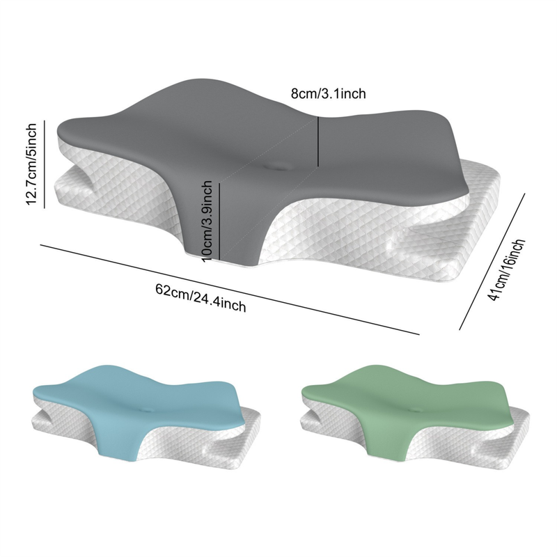 Green Breathable Butterfly Contoured Memory Foam Pillow - Dual-Height Orthopedic Neck Pillow with 5-Zone Cervical Support - Image 6