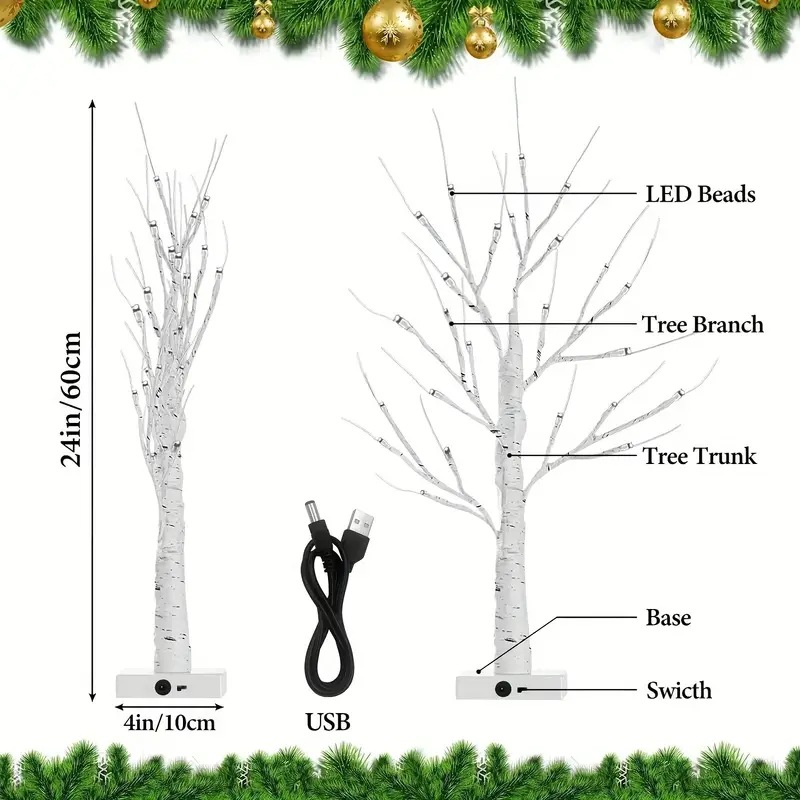 144 LEDS Birch Tree Lamp with Bendable Branches Style - Warm White Romantic Decorative Night Light Decor - Image 4