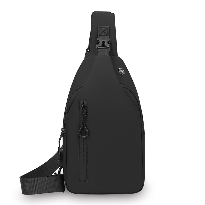 Black Waterproof Unisex Chest Bag with USB Charging & Headphone Port  - 3-Layer Large Capacity PU Leather Crossbody Bag - Image 1