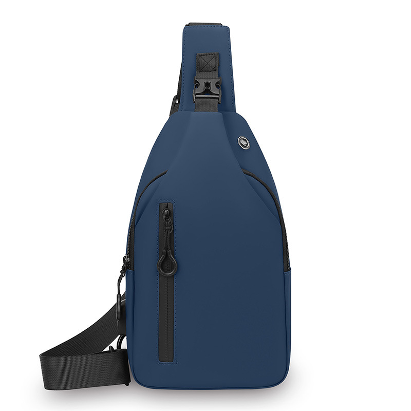 Blue Waterproof Unisex Chest Bag with USB Charging & Headphone Port  - 3-Layer Large Capacity PU Leather Crossbody Bag - Image 1