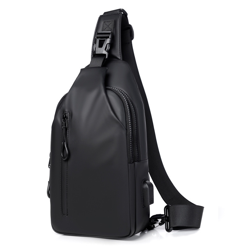 Black Water / Wrinkle-Resistant Nylon Men's Tactical Chest Bag with USB Charging Port - 4 Layer Large Capacity Crossbody Pack - Image 1
