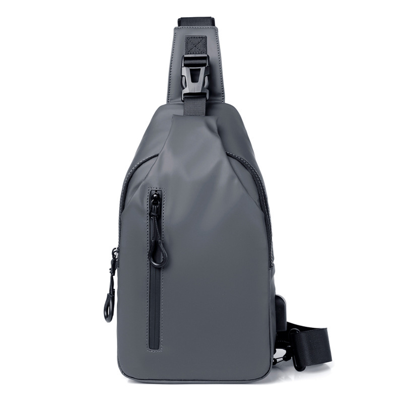 Grey Water / Wrinkle-Resistant Nylon Men's Tactical Chest Bag with USB Charging Port - 4 Layer Large Capacity Crossbody Pack - Image 1