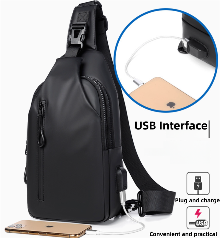Grey Water / Wrinkle-Resistant Nylon Men's Tactical Chest Bag with USB Charging Port - 4 Layer Large Capacity Crossbody Pack - Image 2
