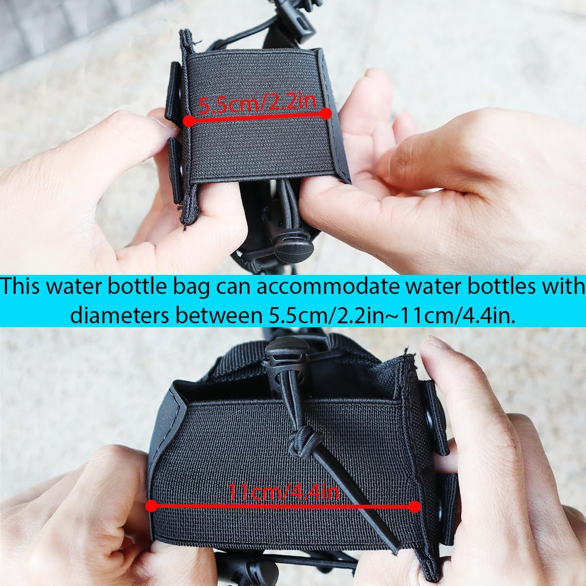 Black Adjustable Tactical Water Bottle Pouch - Multi-Functional MOLLE Compatible Accessory Bag for Hiking & Outdoor Survival - Image 3