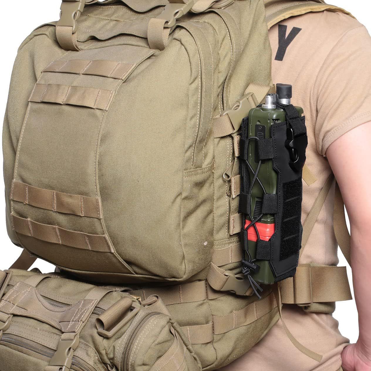Black Adjustable Tactical Water Bottle Pouch - Multi-Functional MOLLE Compatible Accessory Bag for Hiking & Outdoor Survival - Image 6