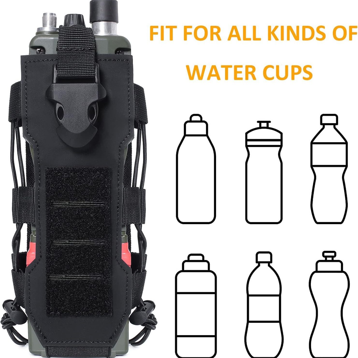 Khaki Adjustable Tactical Water Bottle Pouch - Multi-Functional MOLLE Compatible Accessory Bag for Hiking & Outdoor Survival - Image 2