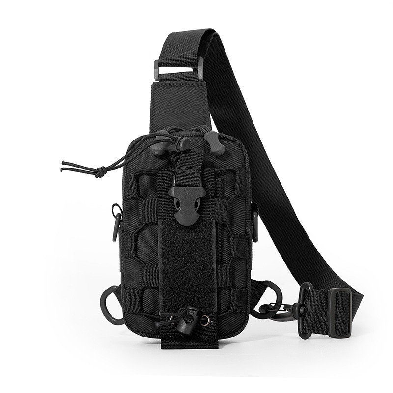 Black Outdoor Tactical Water Bottle Chest Bag - High-Capacity Phone Pouch with Expansion System for Cycling Camping and Fishing - Image 1
