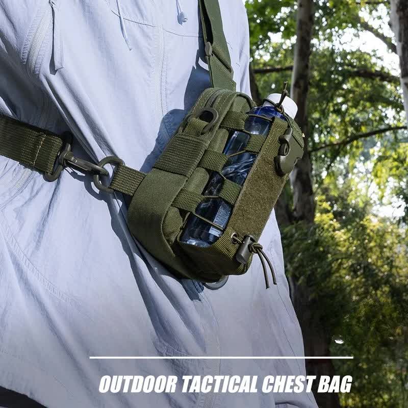 Black Outdoor Tactical Water Bottle Chest Bag - High-Capacity Phone Pouch with Expansion System for Cycling Camping and Fishing - Image 2