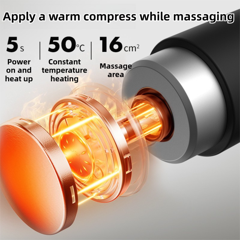 Black Grey Mini Hot Cold Massage Gun with10 Heads - 6 Intensity Dual Thermal Therapy Deep Muscle Reliever for Gym Fitness Recovery - Image 3