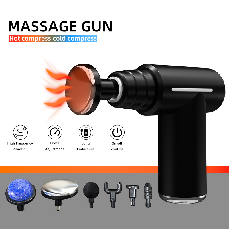 Black Lightweight Mini Hot Cold Massage Gun with 6 Heads - 6 Intensity Dual Thermal Therapy Muscle Reliever for Portable Body Recovery - Image 1