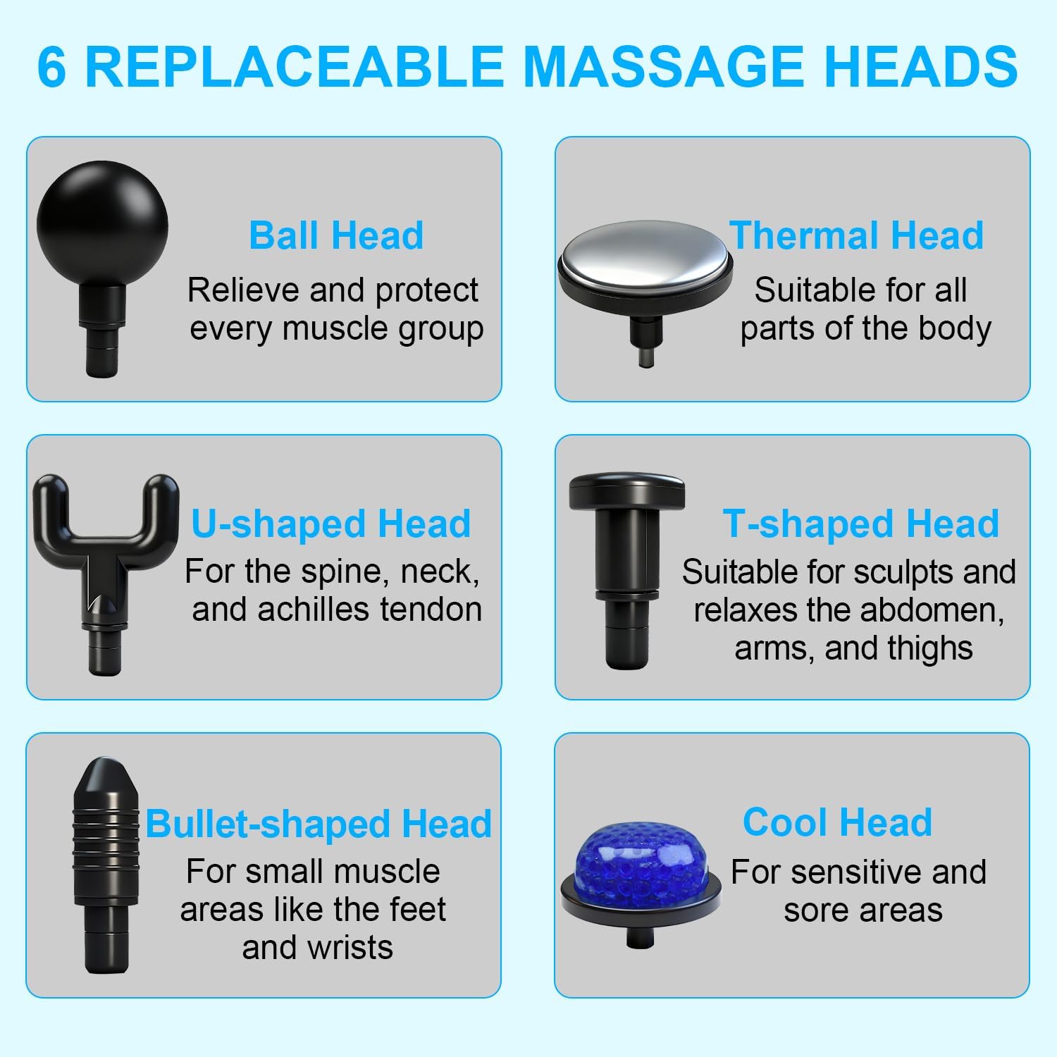 Blue Lightweight Mini Hot Cold Massage Gun with 6 Heads - 6 Intensity Dual Thermal Therapy Muscle Reliever for Portable Body Recovery - Image 3