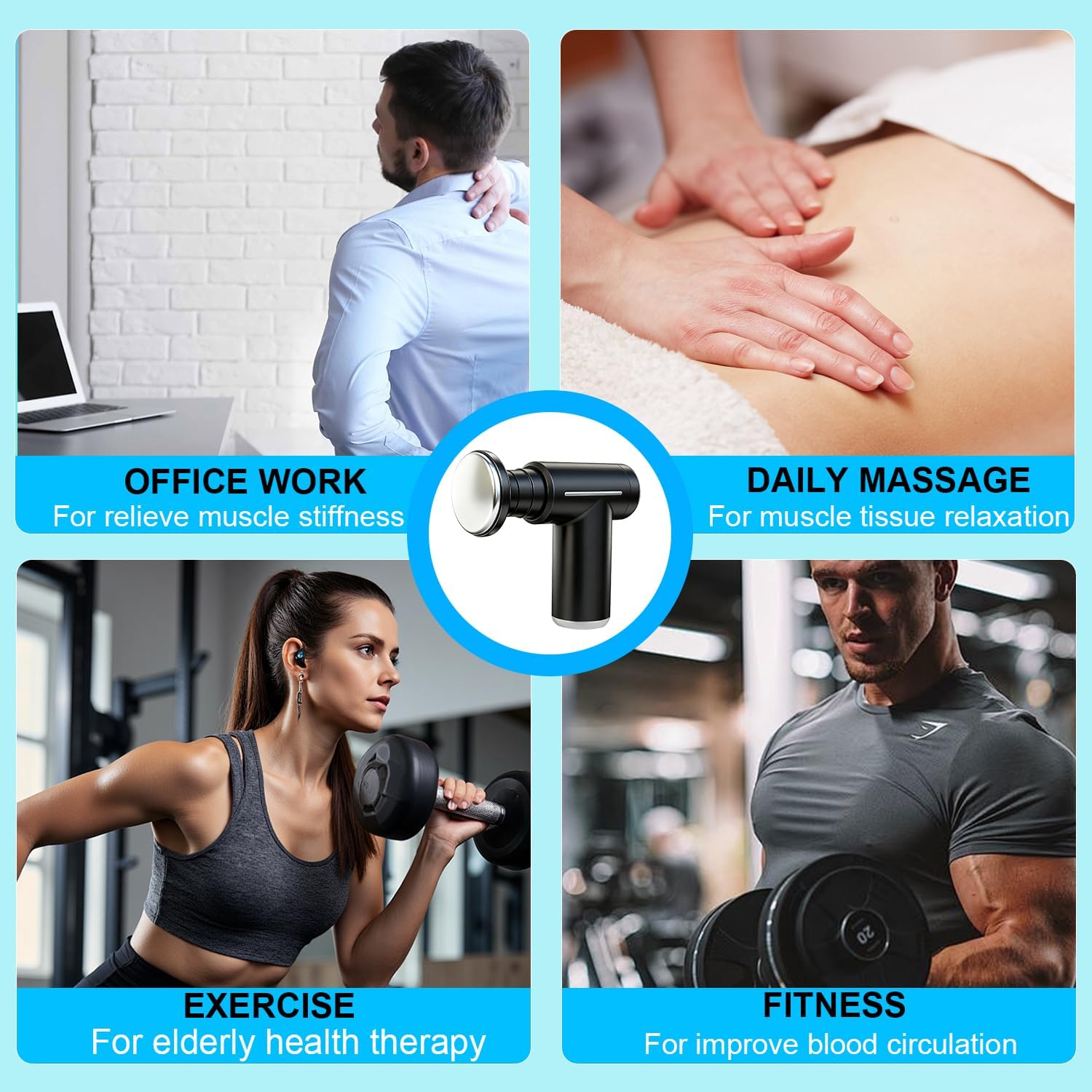 Blue Lightweight Mini Hot Cold Massage Gun with 6 Heads - 6 Intensity Dual Thermal Therapy Muscle Reliever for Portable Body Recovery - Image 4