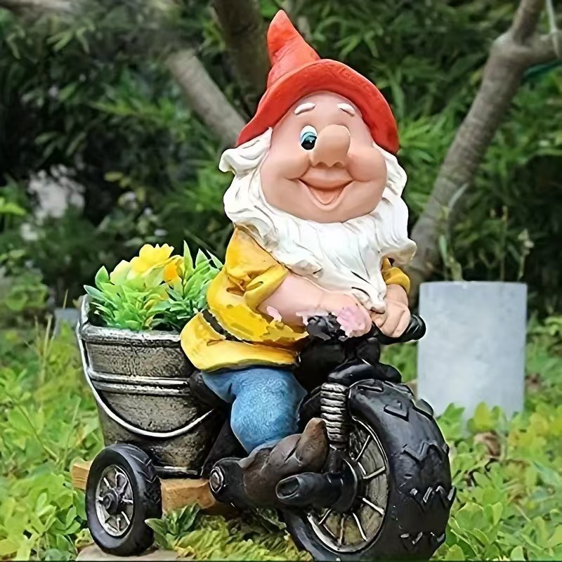 Whimsical Biking Gnome Garden Statue - Hand-Painted Resin Cycling Dwarf Sculpture for Patio, Lawn, and Outdoor Yard Decor - Image 1