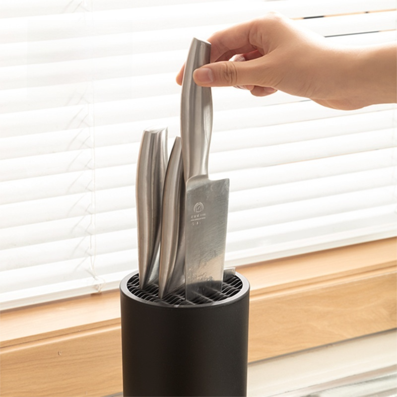 Matte Black Modern Multi-Slot Knife Block with Secure Wave Insert & Drainage - Space-Saving and Smooth Withdrawal, Preventing Fallout Design - Image 1