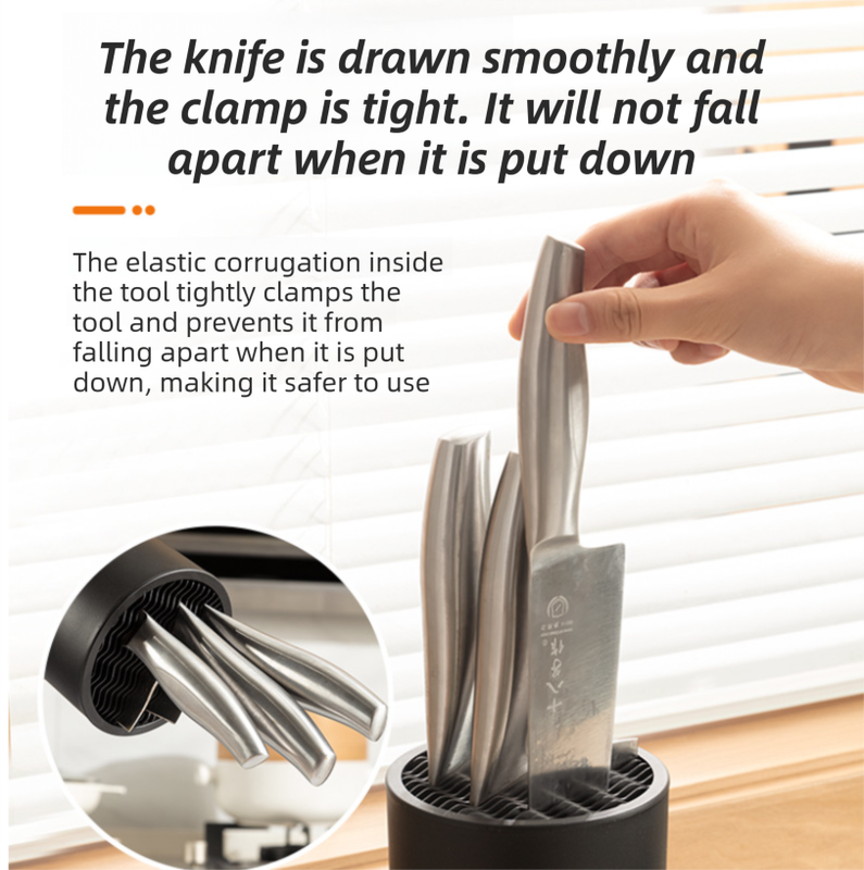 Matte Black Modern Multi-Slot Knife Block with Secure Wave Insert & Drainage - Space-Saving and Smooth Withdrawal, Preventing Fallout Design - Image 2