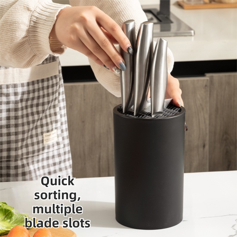 Matte Black Modern Multi-Slot Knife Block with Secure Wave Insert & Drainage - Space-Saving and Smooth Withdrawal, Preventing Fallout Design - Image 3
