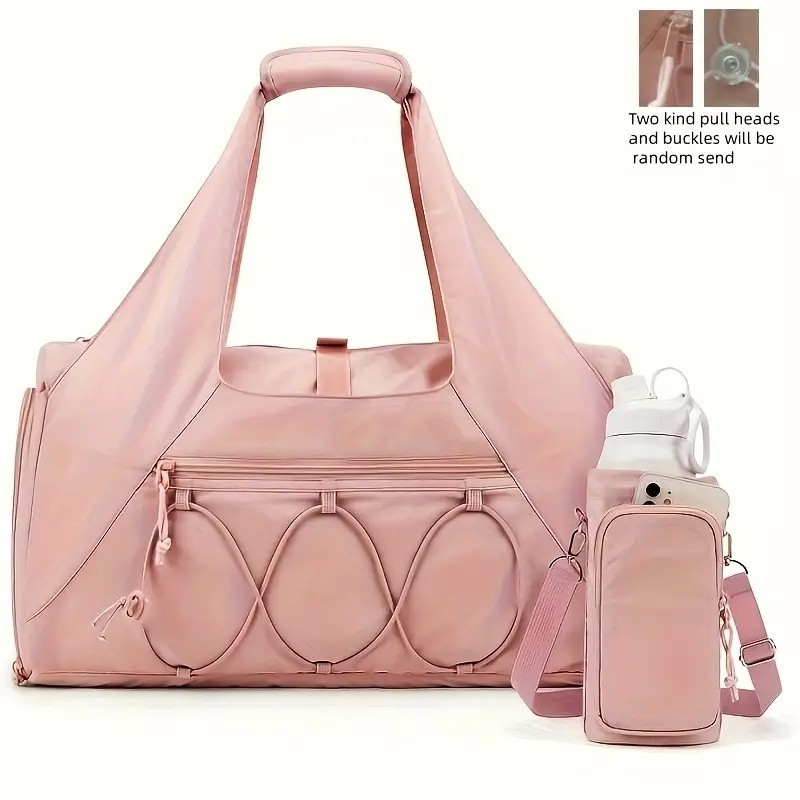 Pink High-Capacity Yoga Gym Duffel Set with Bonus Bottle Phone Pouch, Separate Shoe Compartment & Yoga Mat Strap - Image 1