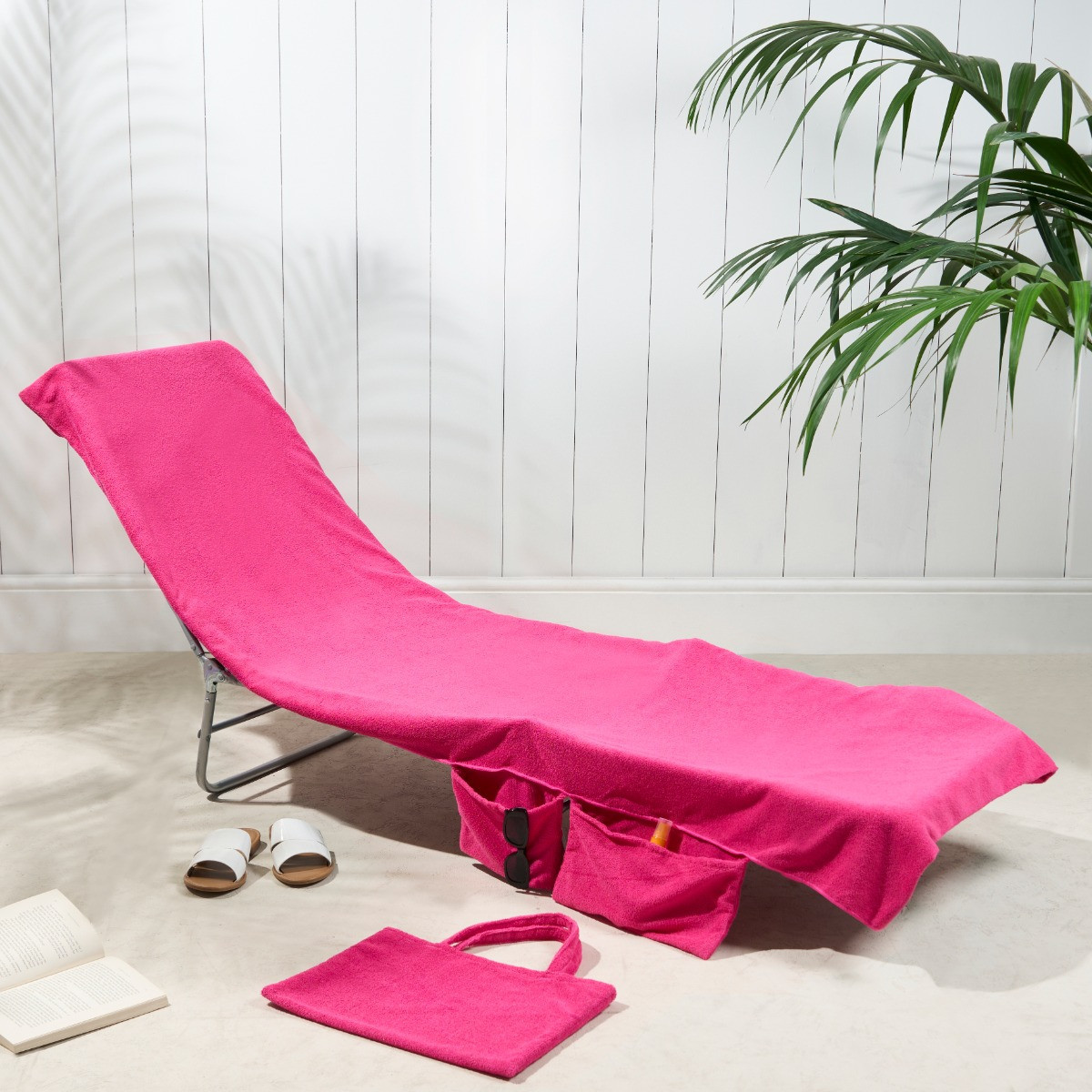 2-in-1 Pink Microfiber Sun Lounger Towel & Portable Tote Bag - Sand-Free & Quick Dry Beach Chair Cover with Side Pockets (75x211cm) - Image 1