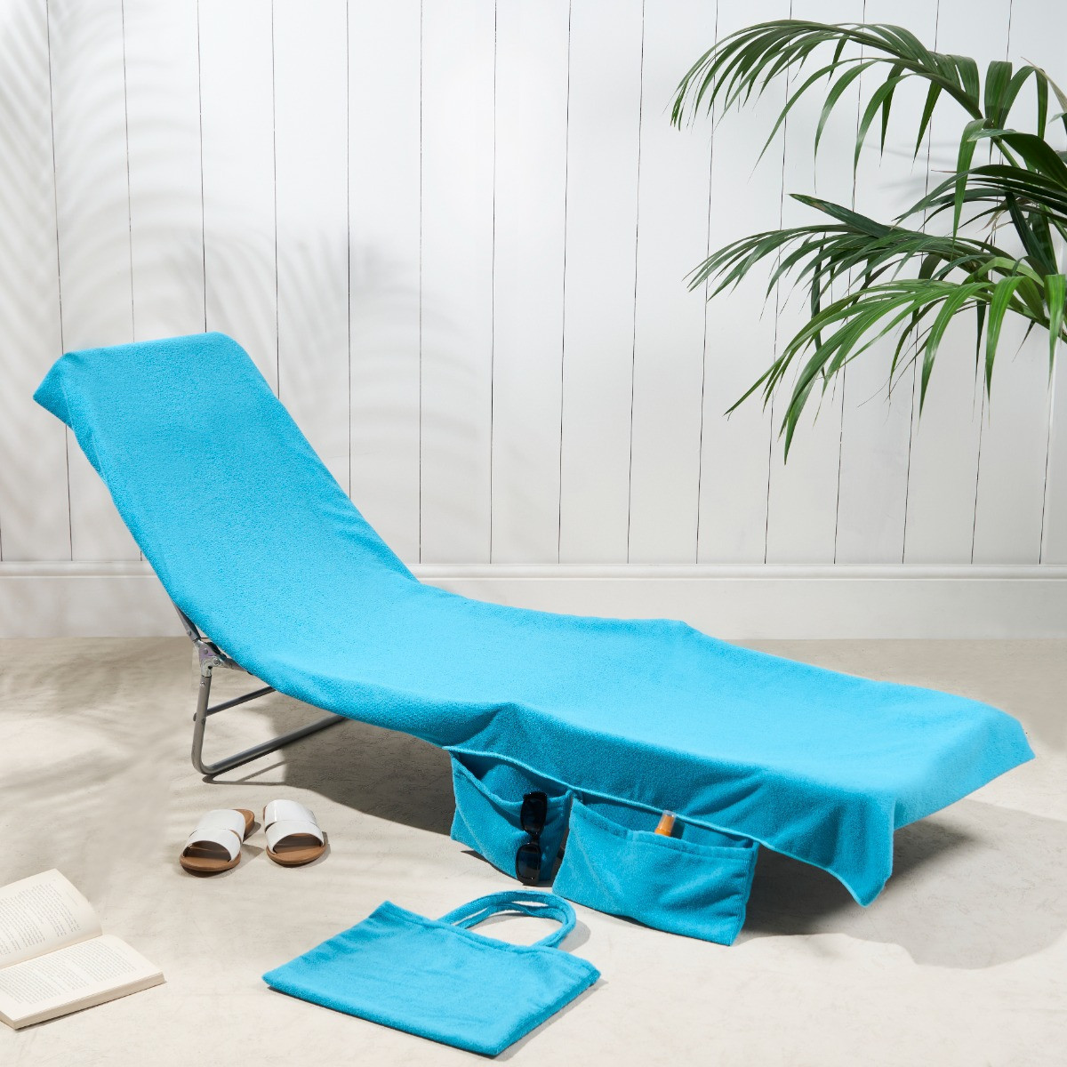 2-in-1 Blue Microfiber Sun Lounger Towel & Portable Tote Bag - Sand-Free & Quick Dry Beach Chair Cover with Side Pockets (75x211cm) - Image 1