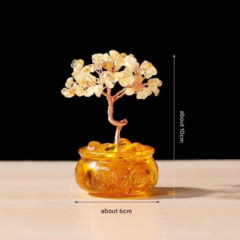 Natural Yellow Crystal Money Tree with Fortune Basin & Adjustable Wire Branches - Desktop Feng Shui Decor for Wealth and Prosperity - Image 1