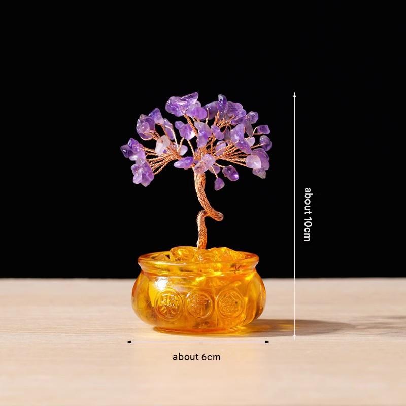 Natural Purple Crystal Money Tree with Fortune Basin & Adjustable Wire Branches - Desktop Feng Shui Decor for Wealth and Prosperity - Image 1