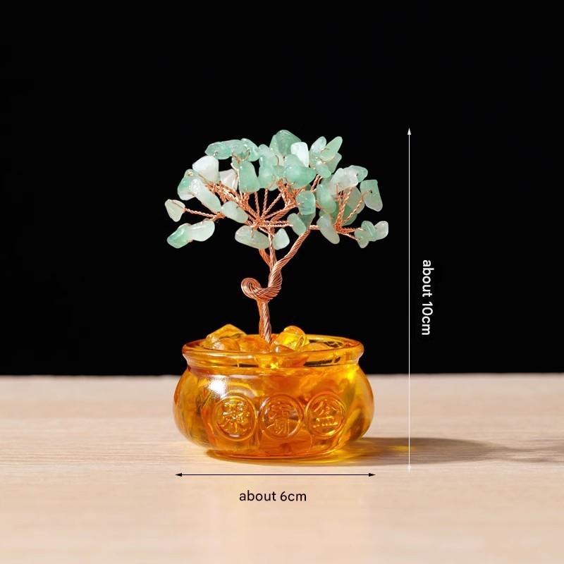 Natural Green Crystal Money Tree with Fortune Basin & Adjustable Wire Branches - Desktop Feng Shui Decor for Wealth and Prosperity - Image 1