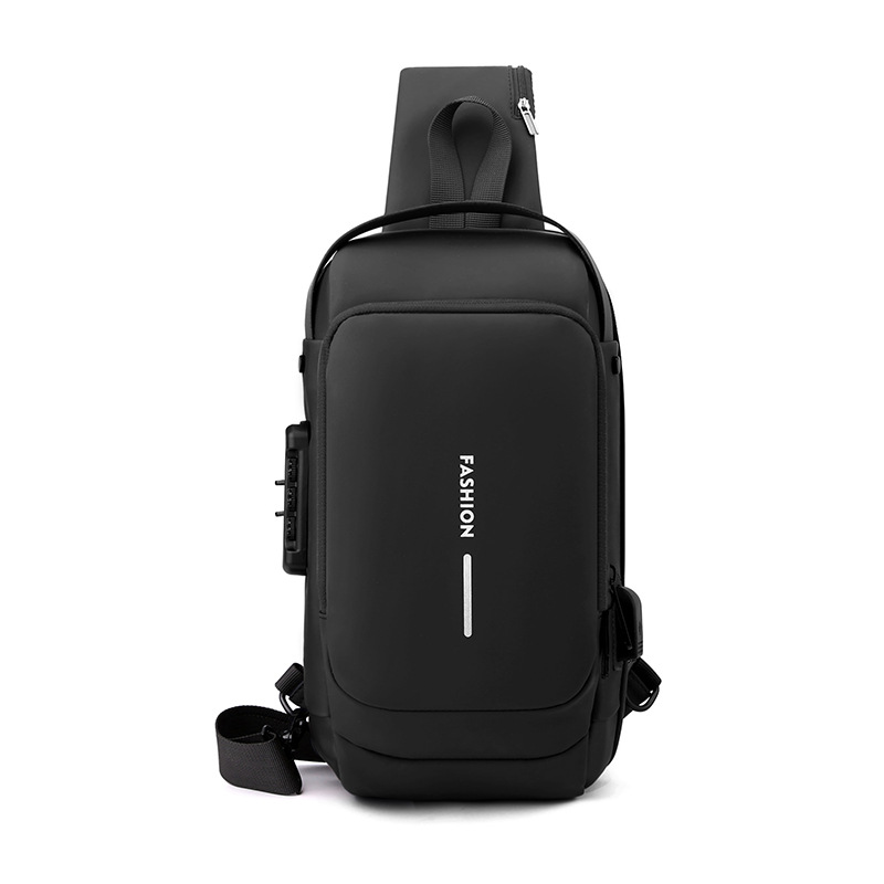 Black High Capacity Anti-Theft Tactical Chest Bag - Waterproof Leather-Film Sling with USB Charging & TSA Password Lock - Image 1