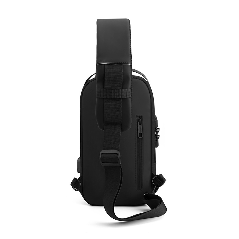 Black High Capacity Anti-Theft Tactical Chest Bag - Waterproof Leather-Film Sling with USB Charging & TSA Password Lock - Image 4