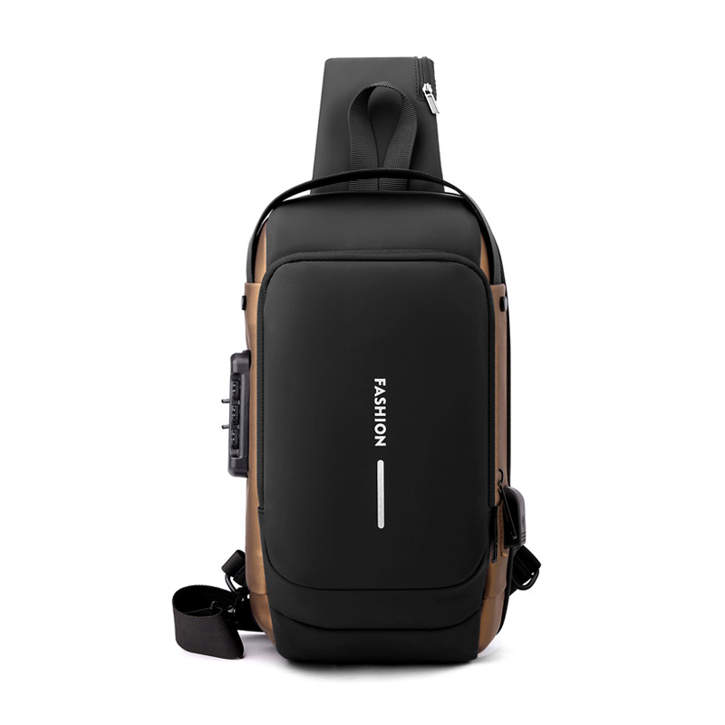 Black-Gold High Capacity Anti-Theft Tactical Chest Bag - Waterproof Leather-Film Sling with USB Charging & TSA Password Lock - Image 1
