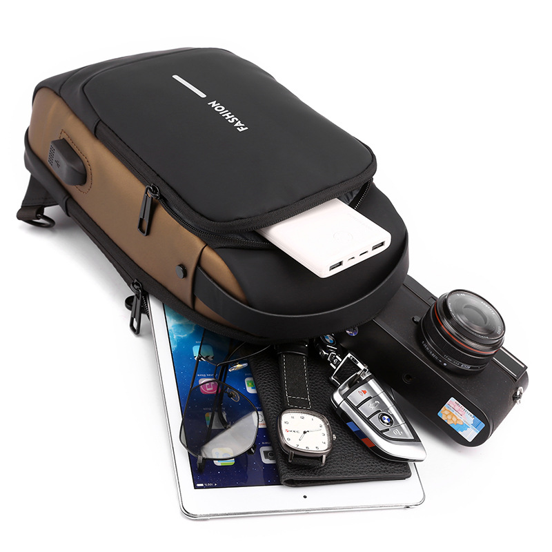 Black-Gold High Capacity Anti-Theft Tactical Chest Bag - Waterproof Leather-Film Sling with USB Charging & TSA Password Lock - Image 2