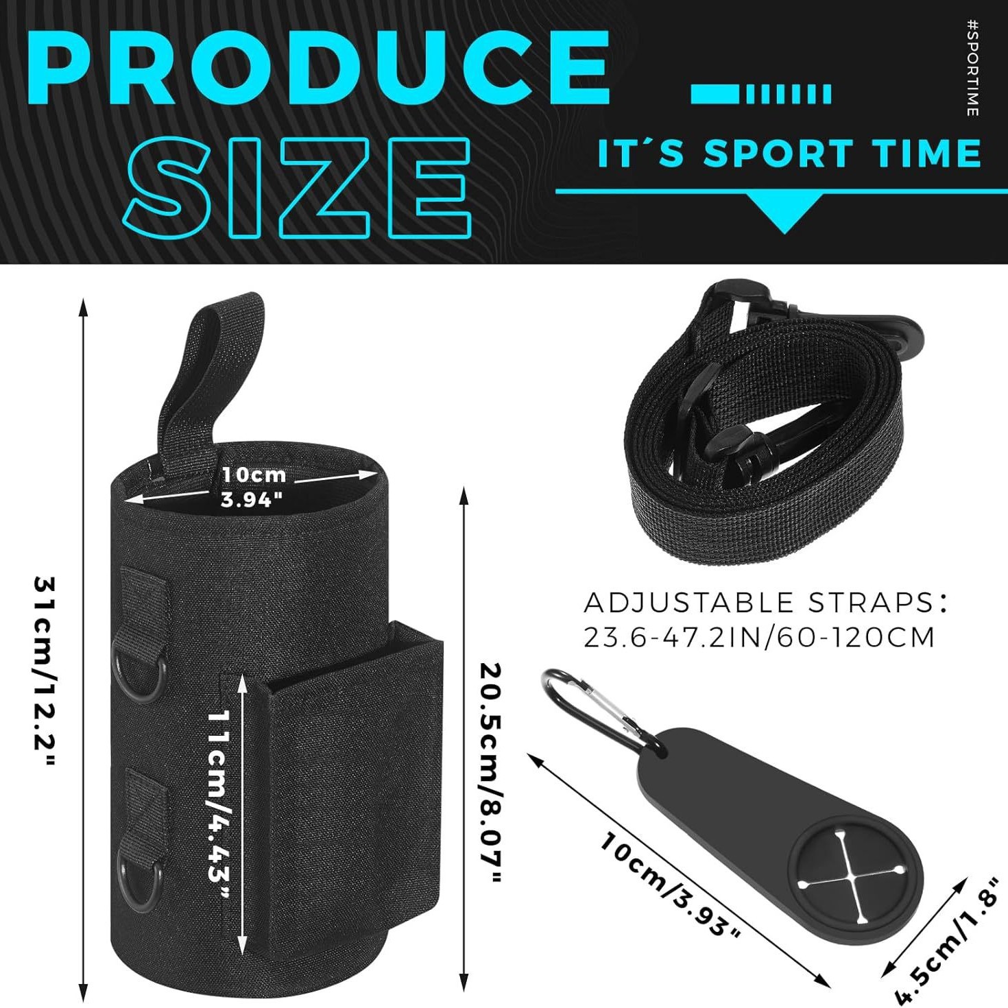 Black Magnetic Gym Water Bottle Pouch & Towel Clip with 6 High-Strength Magnets and Adjustable Strap - Fits 18oz to 40oz - Image 5