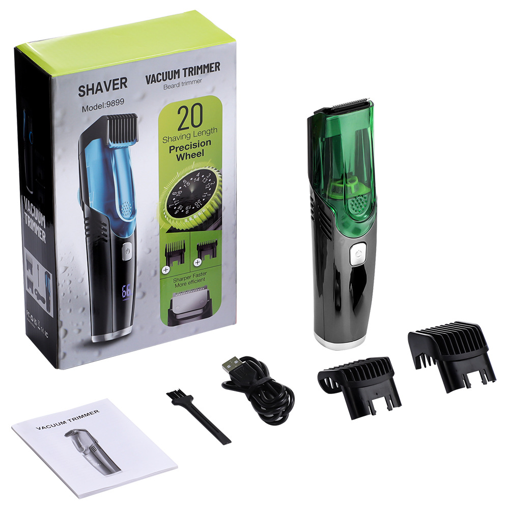 Green Beard & Hair Trimmer with Strong Vacuum Suction and Digital Display - Waterproof Rechargable Electric Clipper - Image 1